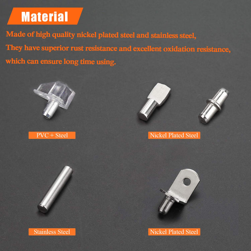 HELIFOUNER 100 Pieces 5 Styles Shelf Pins Kit, Top Quality Nickel Plated Shelf Bracket Pegs Cabinet Furniture Shelf Pins Support for Shelf Holes on Cabinets, Bookcases, Entertainment Centers - NewNest Australia