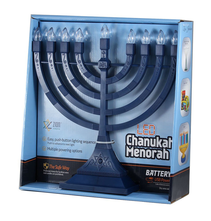 NewNest Australia - Zion Judaica LED Electric Hanukkah Menorah - Battery or USB Powered (Blue) - Batteries and Cable Not Included Blue 