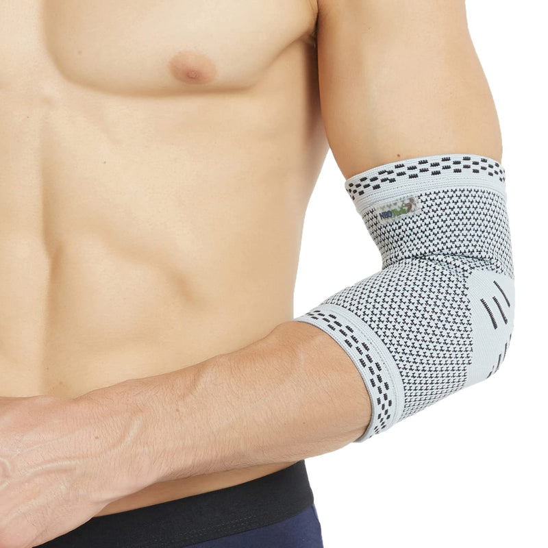 Neotech Care Elbow Support Sleeve - Bamboo Fiber 3D Weaving Knitted Fabric - Elastic & Breathable - For Golf, Tennis, Sports - Right or Left Arm - Grey Colour (Size M, 1 Unit) - NewNest Australia