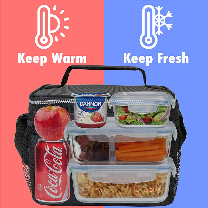 OPUX Insulated Lunch Box for Men Women, Leakproof Thermal Lunch Bag Cooler Work Office School, Soft Reusable Lunch Tote with Shoulder Strap, Adult Kid Lunch Pail Kit, 14 Cans, Black Medium - 8L - NewNest Australia