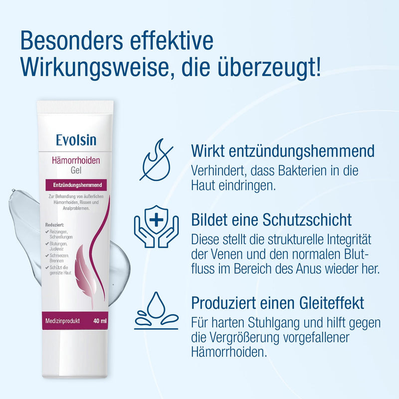 Evolsin® hemorrhoid gel - against burning, pain, bleeding and itching - anti-inflammatory hemorrhoid ointment also for anal fissures - medical product - NewNest Australia