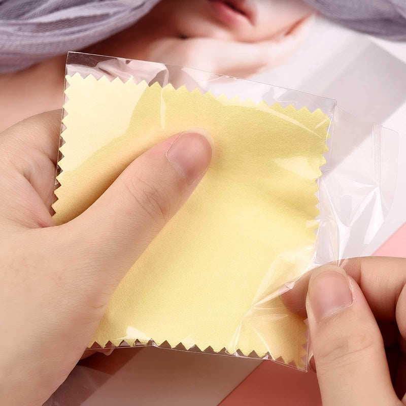 SEVENWELL 50pcs Jewelry Cleaning Cloth Yellow Polishing Cloth for Sterling Silver Gold Platinum Small Polish Cloth 8x8cm - NewNest Australia