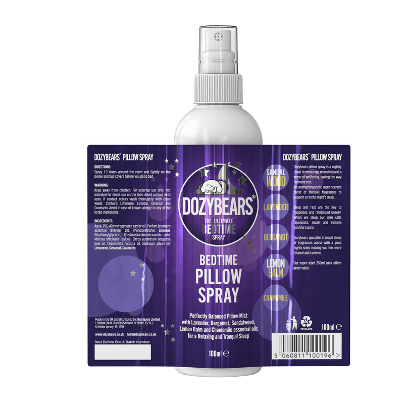 DOZYBEARS The Ultimate Bedtime Pillow Spray 100ml | Calming and Relaxing Pillow Mist with Soothing scents of Lavender, Lemon Balm, Chamomile, Sandalwood and Bergamot 100 ml (Pack of 1) - NewNest Australia