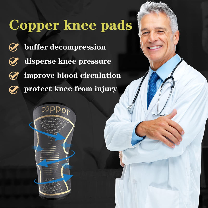 Copper Knee Braces for Knee Pain 2 Pack, Knee Compression Sleeve Support for Men and Women, Medical Grade Knee Pads for Running, Hiking, Working, Arthritis, ACL, Meniscus Tear, Joint Pain Relief Grey+copper Medium - NewNest Australia