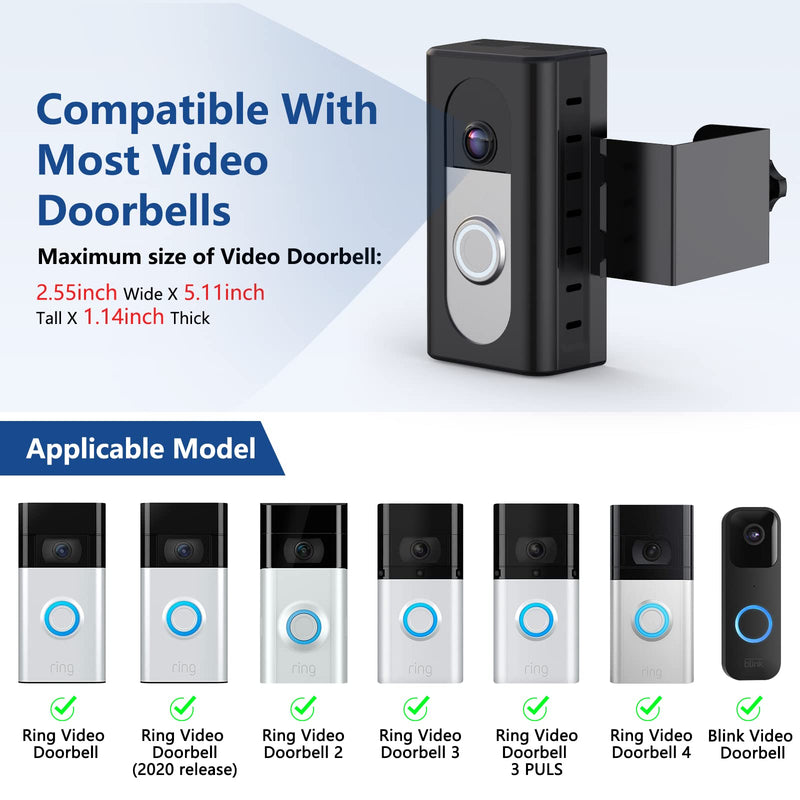 KIMILAR Anti-Theft Video Doorbell Mount Compatible with Video Doorbell 1/2/3/3 Plus/4/(2020 Release), Adjustable Mounting Bracket Accessories for houses, apartments, businesses, No Need to Drill Black - NewNest Australia