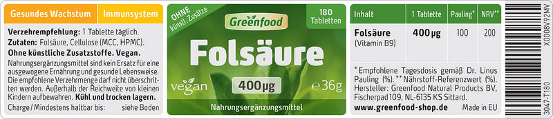 Folic Acid, 400 Mcg, Vegan High Dose Tablets ‚ For Blood Education And Pregnancy For Cell Growth And Recovery, 1X A Child. No Artificial Additives. Gm Free., , , - NewNest Australia