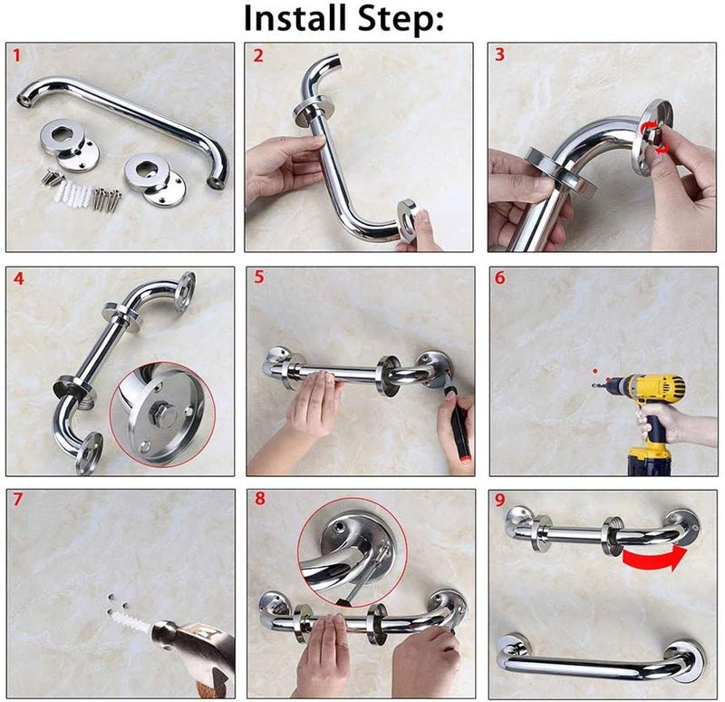 Bathroom Grab Bar Stainless Steel Bath Grab Safety Hand Rail Support Shower Toilet Aid for Disabled Elderly Children Mobility & Daily Living Aids 30CM - NewNest Australia
