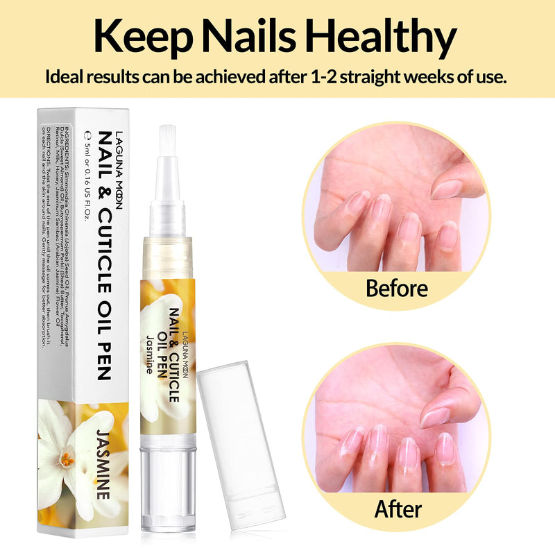 Lagunamoon Cuticle Oil Pen for Nail Care, 5ml Nail Oil Pen with Natural Ingredients to Moisturize and Nourish Dry Nails and Cuticles, Cuticle Oil to Prevent Nail Cracking and Hangnails, Jasmine - NewNest Australia