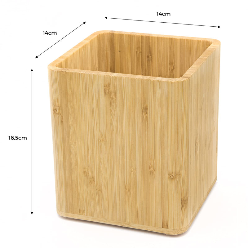 Dehaus® Stylish Bamboo Utensil Holder, Wooden Kitchen Utensils Pot, Wood Cutlery Caddy Holders, Cooking Tools Set Storage Pots, Eco Friendly Kitchen Accessories, 16.5cm x 14cm x 14cm - NewNest Australia
