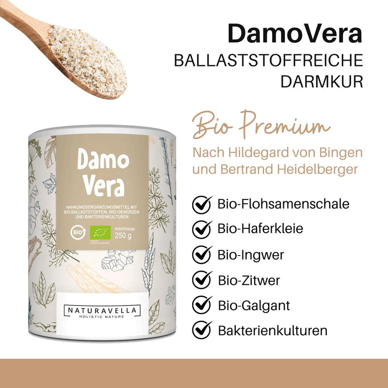 DamoVera® The organic intestinal treatment from the experts | Premium complex of organic fiber, organic spices and bacterial cultures I High dosage, vegan and laboratory tested, 250g - NewNest Australia