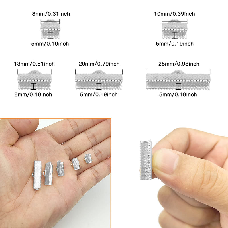 150pcs Pinch Crimp Ends for Jewelry Making,Ribbon Clamp End Leather Crimp Ends Bracelet Clamps Crimp Ends Bookmark Fastener Clasps for DIY Choker Anklets Crafts (Silver,5 Sizes) silver - NewNest Australia