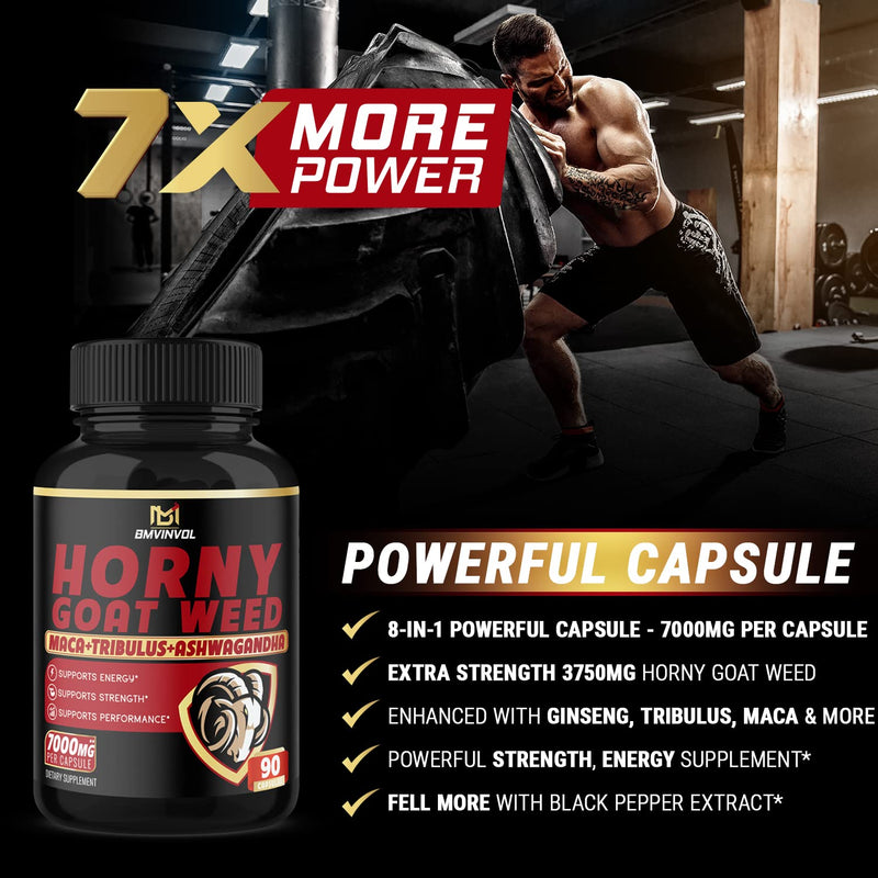 Horny Goat Weed Capsules - 7000mg Herbal Equivalent - Maca, Ginseng, Tribulus Terrestris, Ashwagandha - Performance and Energy Support - 3 Month Supply - NewNest Australia