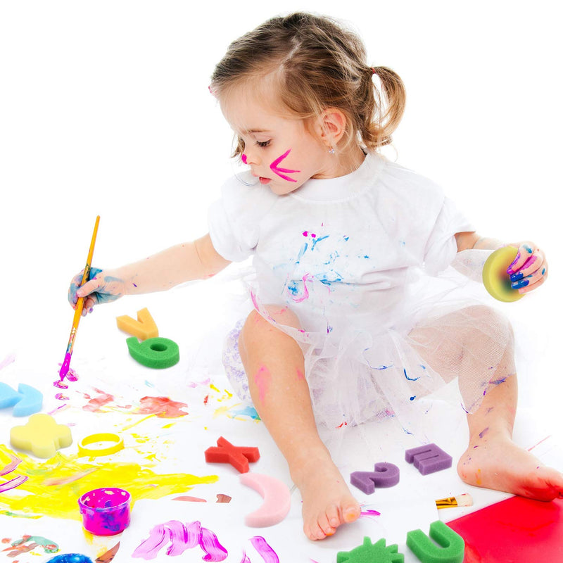 Gejoy 64 Pieces Sponge Painting Kit for Kids, Alphabet Numbers Animal Paint Sponges Painting Sponge Shapes Sponge Models Art Craft Drawing Tools for Kids Toddlers Kids Educational Bathroom - NewNest Australia