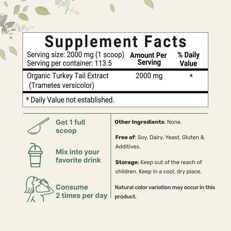 Sustainably US Grown, Organic Turkey Tail Mushroom Powder (50:1 Extract), 8 Ounce, Freeze Dried with Active Polysaccharides, Pure Turkey Tail Supplement, Supports Immune Response & Cellular Level 8 Ounce (Pack of 1) - NewNest Australia