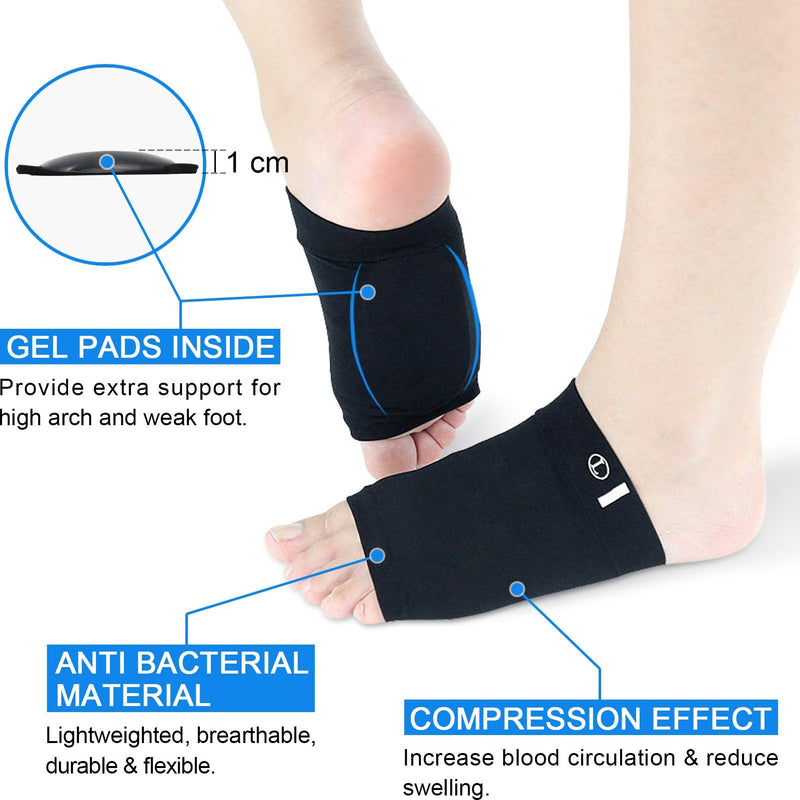 Ailaka 2 Pairs Compression Arch Support Sleeves, Cushioned Foot Braces Arch Pads for Flat Foot Pain Relief Plantar Fasciitis Heel Spurs Black Shoe Size: Women’s 5-13/Men’s 3-11 - NewNest Australia