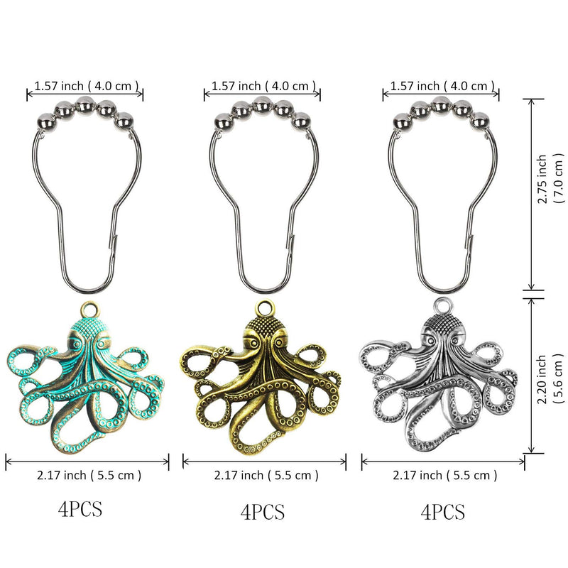 Aimoye Octopus Decorative Shower Curtain Hooks - Rust Proof Brushed Nickel Rings with Octopus Accessories Set Decorate Bathroom with Ocean, Beach, Sea, Nautical Theme (Colorful, 12PCS) Colorful - NewNest Australia