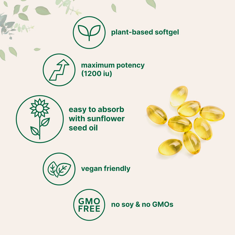 Vitamin E Softgels with Virgin Sunflower Seed Oil, 1200IU, 240 Counts, Promote Skin, Antioxidant & Immune Function, Premium Vitamin E Oil Liquid Pills, Non-GMO, Vegan Friendly - NewNest Australia