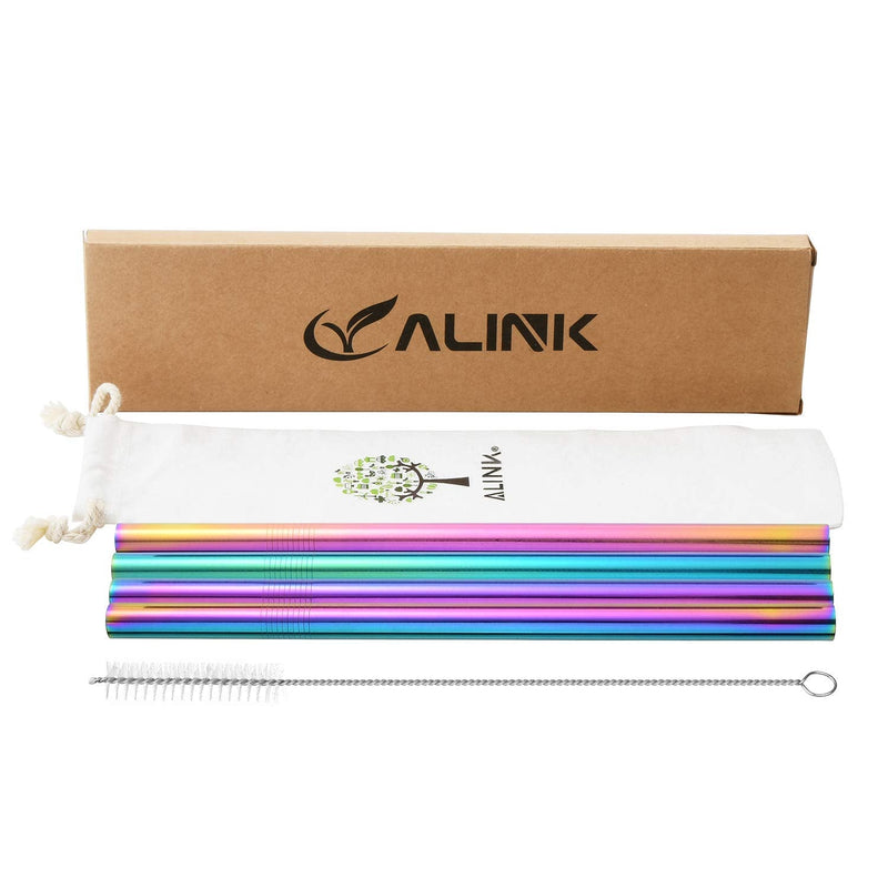 ALINK Extra Wide Metal Reusable Straws, Stainless Steel Drinking Straws 4 Set - Boba Smoothie Straws, 12mm Jumbo Bubble Tea Straws with Cleaning Brush & Carrying Case(Rainbow) - NewNest Australia