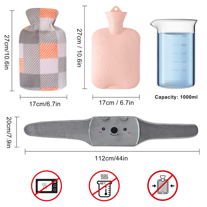 Dibikou Hot Water Bottle with Belt,Hot Water Bottle with Wailt Cover Rubber Hot Water Bottle with Cover for Neck and Shoulder, Back, Legs,Waist Warm Pink-Heart - NewNest Australia