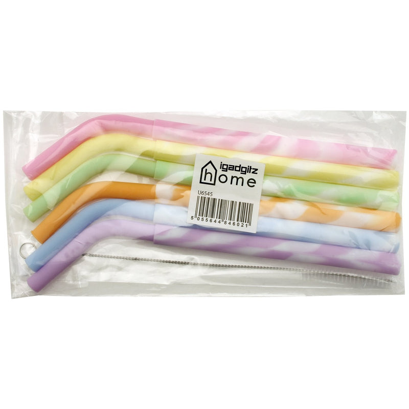 igadgitz home Reusable 100% Food Grade BPA Free Soft Silicone Straight & Bendy Drinking Straws with Metal Cleaning Brushes – Set of 6 (Purple, Orange, Yellow, Pink, Green, Blue) - NewNest Australia