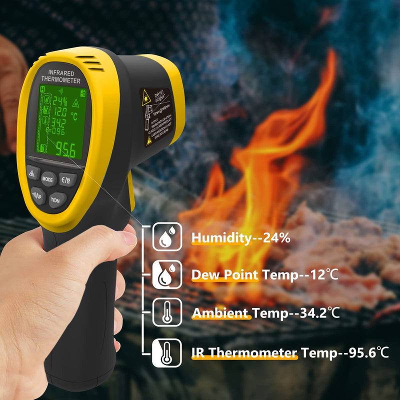 Infrared Thermometer, Ap-985E Laser Thermometer -58‚Ñâ~1472‚Ñâ, D:S=16:1, Non-Contact Thermometer With Humidity, Ambient Temperature And Dew Point, Temperature Alarm„ênot For Humans„ë Ap-985Eôºàyellowôºâ - NewNest Australia