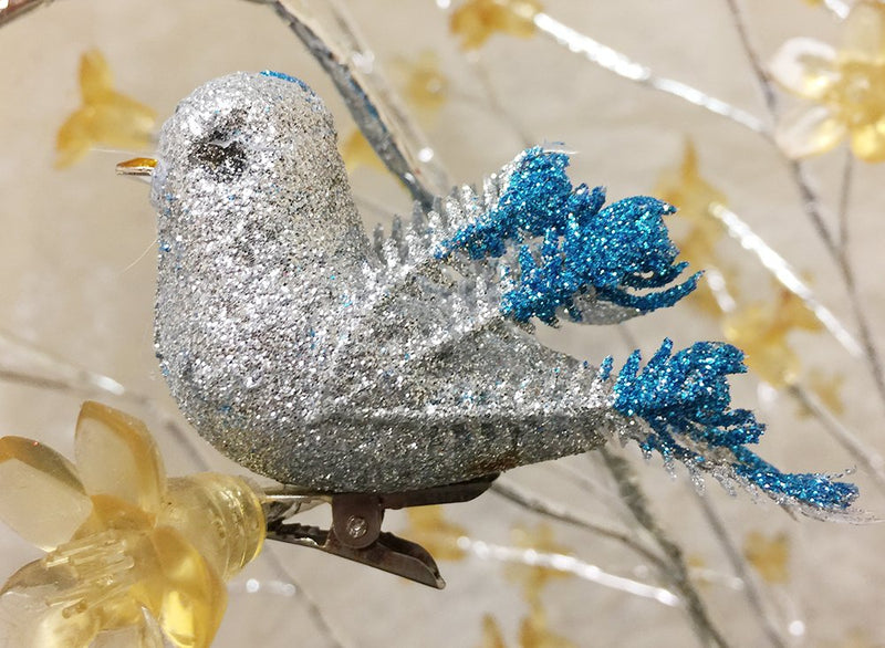 NewNest Australia - BANBERRY DESIGNS Artificial Foam Bird Ornaments - Set of 12 Clip-On Birds - Package Includes 3 Red, 3 Blue, 3 Gold and 3 Silver - Simulation Mini Birds with Sequence and Glitter - 2 Inches Tall 