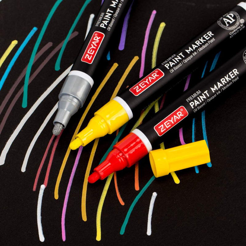ZEYAR Oil-Based Paint Markers for Rock Painting, Medium Point, Waterproof ink, 18 Colors, AP Certified, Great on Mug, Rock, Glass, Canvas, Metal and more (18 Colors) - NewNest Australia