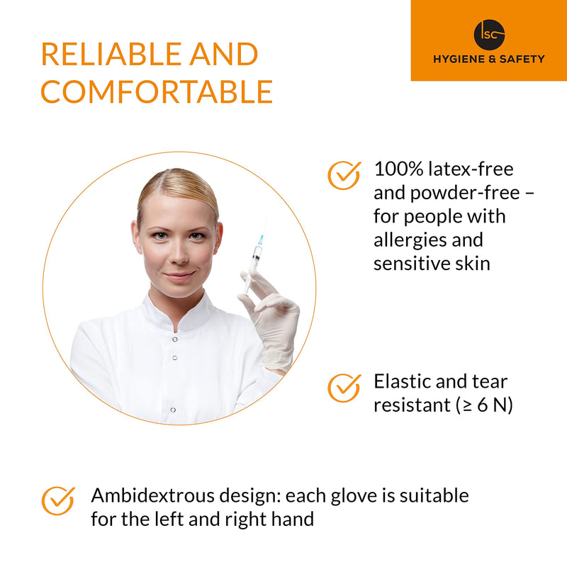 Nitrile Gloves by H&S (7 S Small, White), Box of 100, Powder Free, Latex Free, eudermic, Hospital Quality Medical Grade Disposable Examination Gloves, nonsterile ambidextrous, Commercial use S (Pack of 100) - NewNest Australia