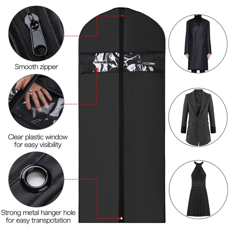 NewNest Australia - Univivi Garment Bag Suit Bag for Storage and Travel 60 inches, Anti-Moth Protector, Lightweight Study Full Zipper Washable Suit Cover for Dresses, Suits, Coats, Set of 3 black - 24" x 60" - 3pcs 