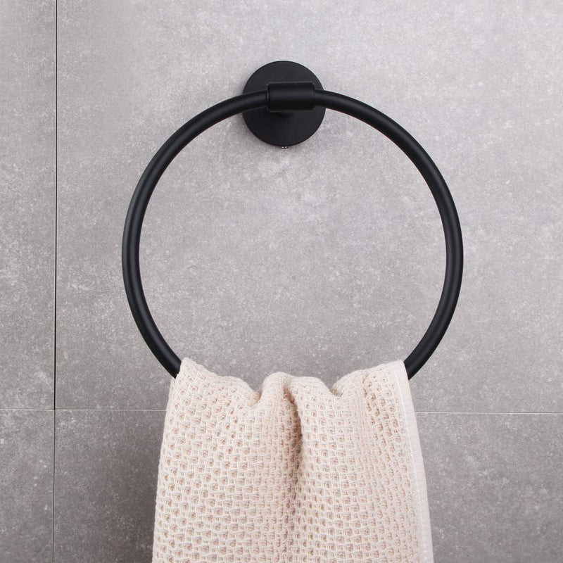 GERZWY Hand Towel Ring, SUS 304 Stainless Steel Swivel Kitchen Towel Hanger, Modern Round Bathroom Hardware Space Saver, Matte Black A23090-BK - NewNest Australia