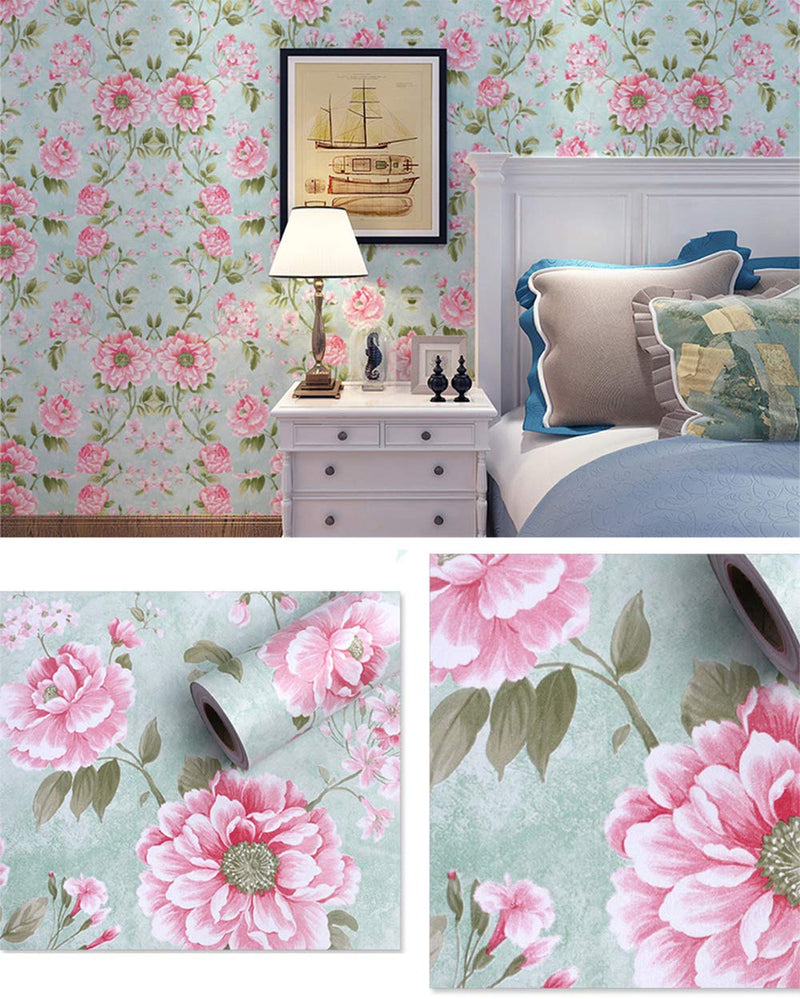 NewNest Australia - Taogift 17.7x117 Inches Self Adhesive Vinyl Decorative Peony Floral Shelf Drawer Liner Paper Wallpaper for Walls Kitchen Cabinets Backsplash Dresser Table Countertop Crafts Sticker 