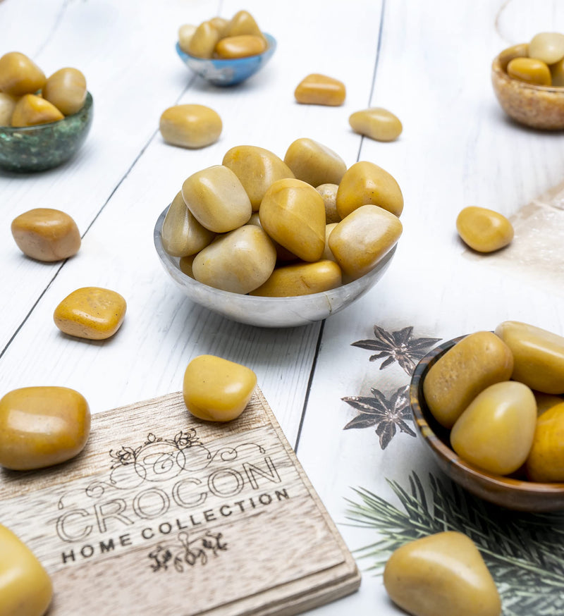 Crocon Yellow aventruine tumble stones Stones Set Pocket Crystal Healing gemstones Tumble Collection palm stone Good Luck Charm Gift Craft Home Decor Size: 20-25 mm | 1 LB Yellow Aventurine Tumbles - NewNest Australia