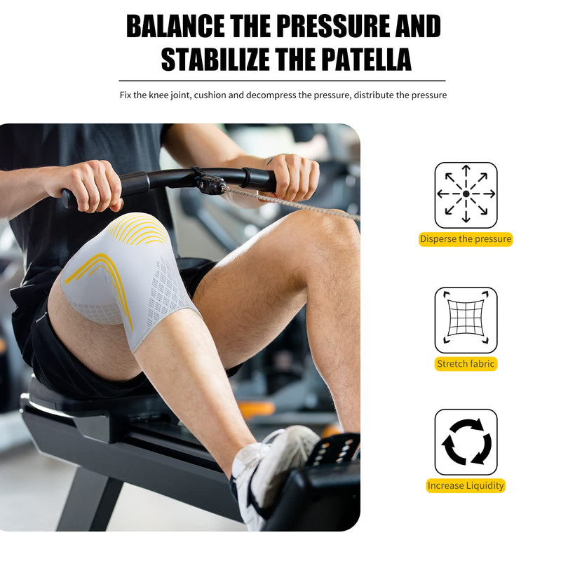 Bracoo Knee Brace, Knee Compression Sleeve Support for Men Women with Side Stabilizers, Dynamic Compression Lightweight & Breathable Support - Arthritis Pain, Injury Recovery, Running, Workout, KE92 XL Grey - NewNest Australia