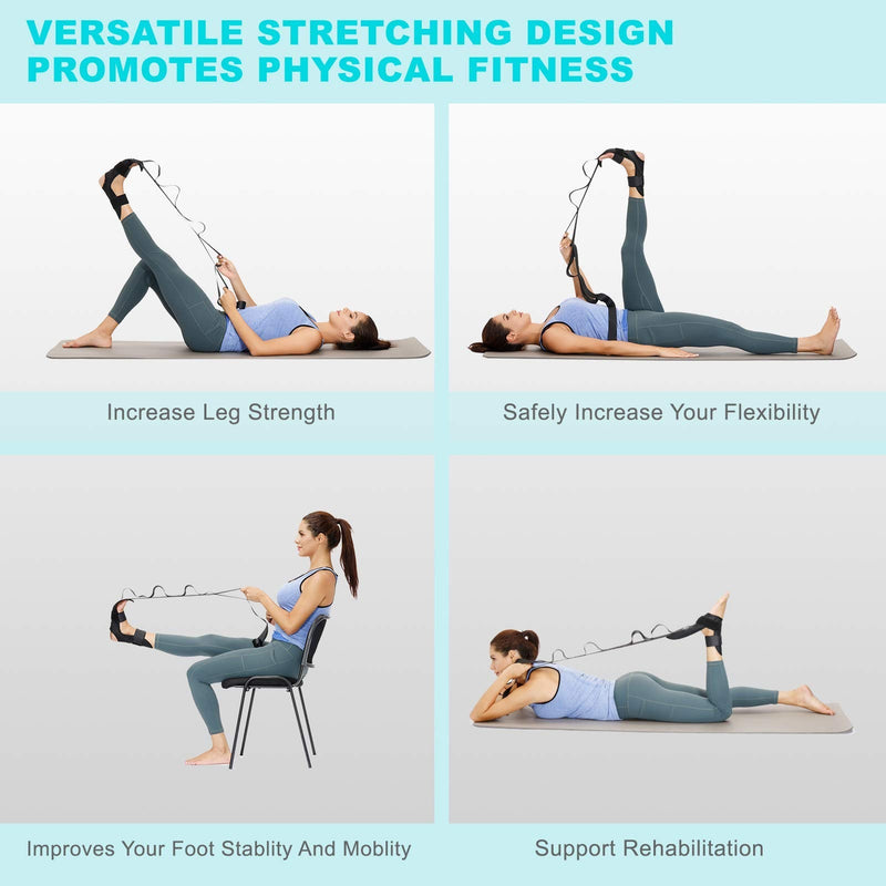 Foot and Calf Stretcher-Stretching Strap For Plantar Fasciitis , Heel Spurs, Foot Drop, Achilles Tendonitis & Hamstring. Yoga Foot & Leg Stretch Strap. (Black) Black - NewNest Australia