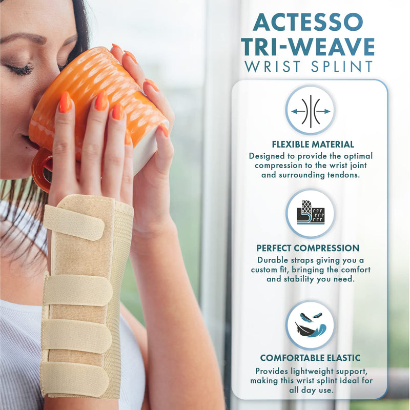 Actesso Tri-Weave Wrist Support Splint Brace - Relieves Pain from Carpal Tunnel, Fractures, Sprains and Joint Pain (Beige, Medium Left) M (Pack of 1) Beige, Left Hand - NewNest Australia