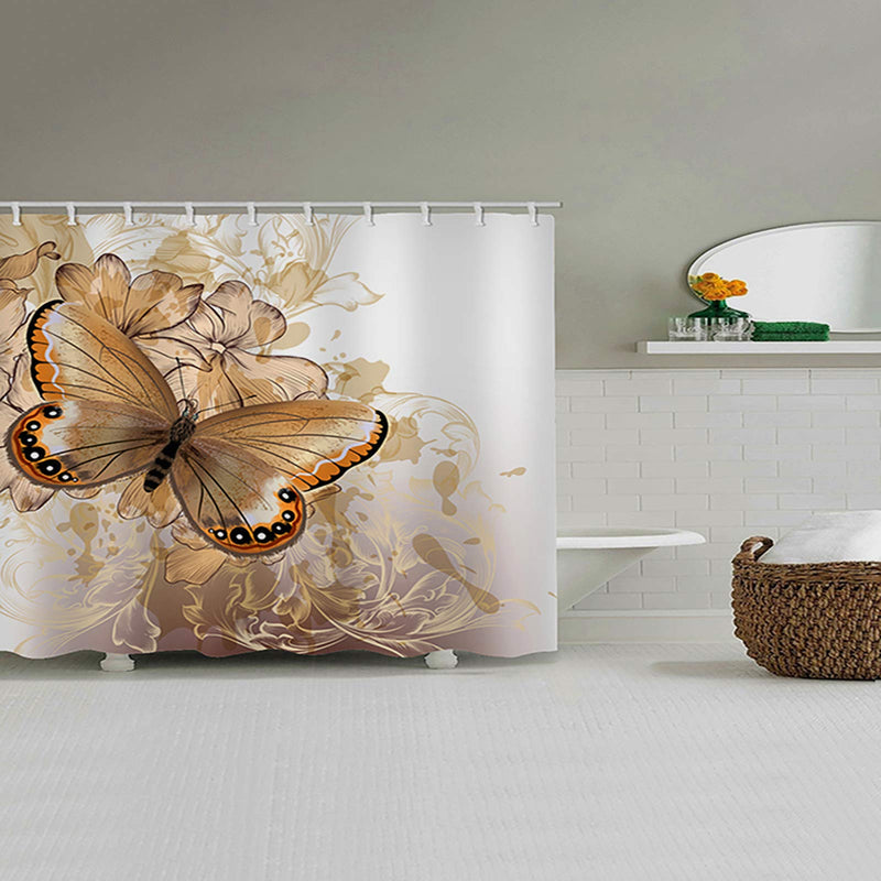 Easy House Butterfly Shower Curtain, Cloth Fabric Bathroom Decor Set with 12 Hooks - 72 Inch, Brown - NewNest Australia