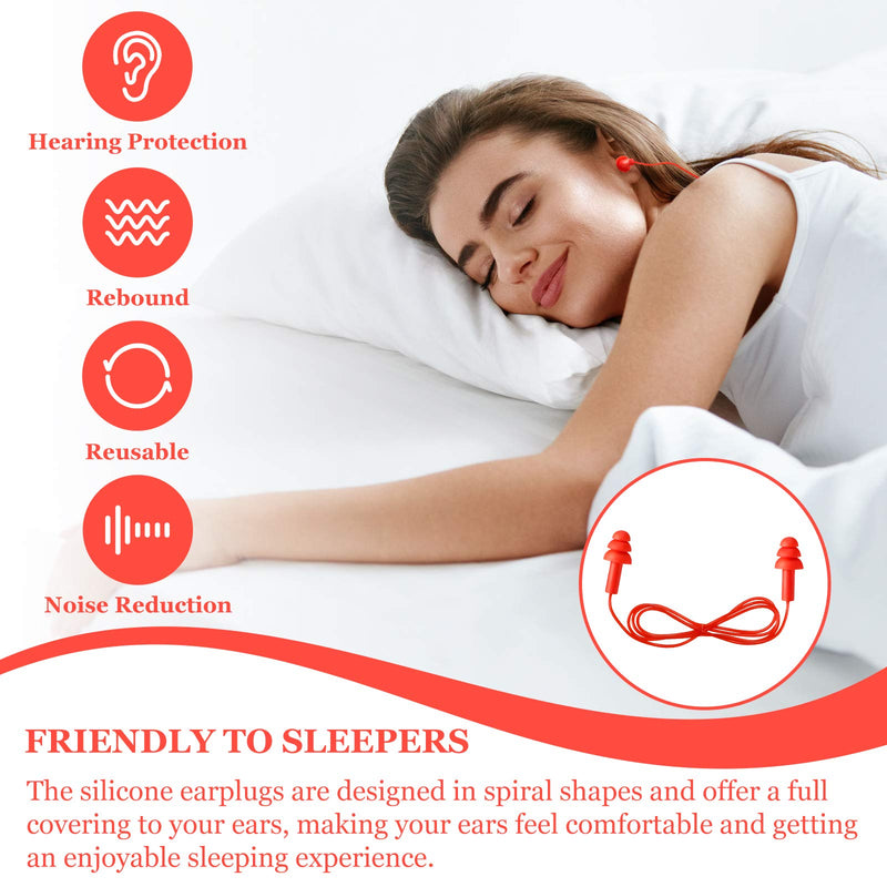 6 Pairs Corded Earplugs Silicone Earplugs for Sleeping Waterproof Ear Plugs with String Reusable Earplugs for Noise Cancelling Snoring Swimming Shooting Study - NewNest Australia