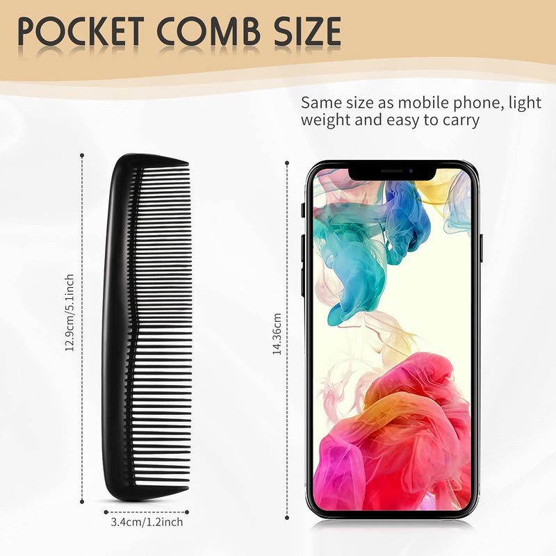 2 Pieces Pocket Plastic Hair Combs Black Hair Combs Fine and Standard Tooth Hair Cutting Comb Fine Dressing Comb Hairdressing Styling Combs for Women Men Hairdressing Barber Salon Hair Care Tool - NewNest Australia