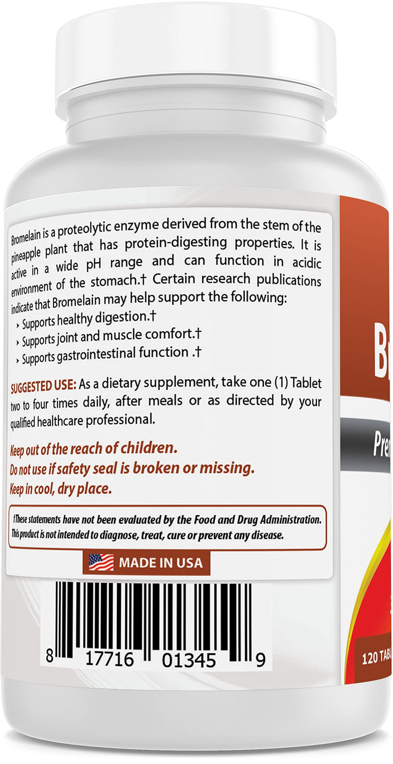 Best Naturals Bromelain Proteolytic Digestive Enzymes Supplements, 500 mg, 120 Tablets - Supports Healthy Digestion, Joint Health, Nutrient Absorption 120 Count (Pack of 1) - NewNest Australia