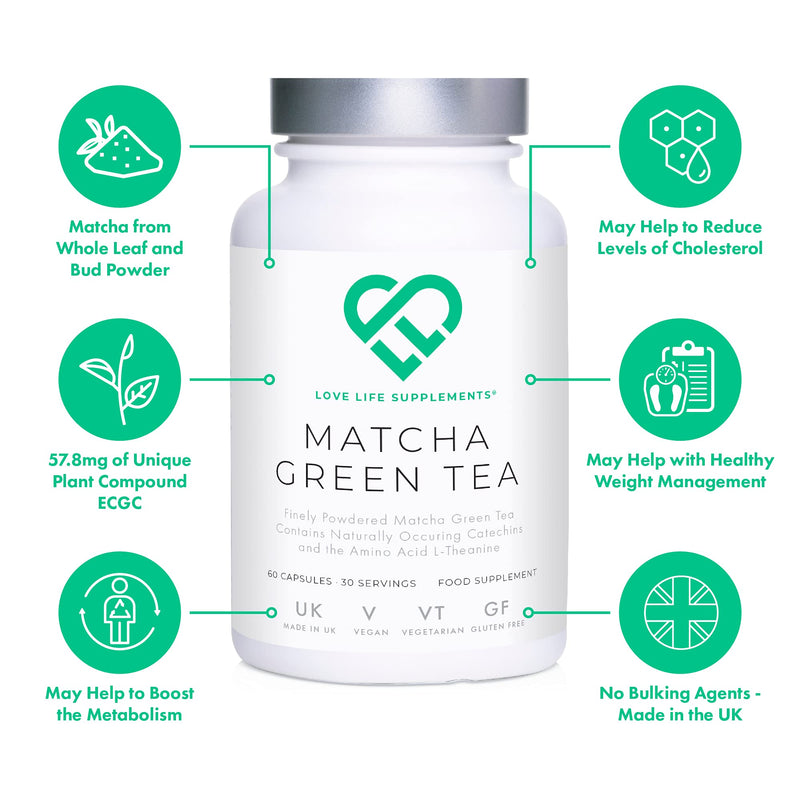 High Strength Japanese Matcha Green Tea Extract by LLS | 1000mg per Serving - 60 Capsules | Powerful Anti-Oxidant Which Protects The Cells From Oxidative Stress | No Bulking Agents - Only Pure Matcha | 60 Capsules | Made in UK Under GMP License - "Live... - NewNest Australia