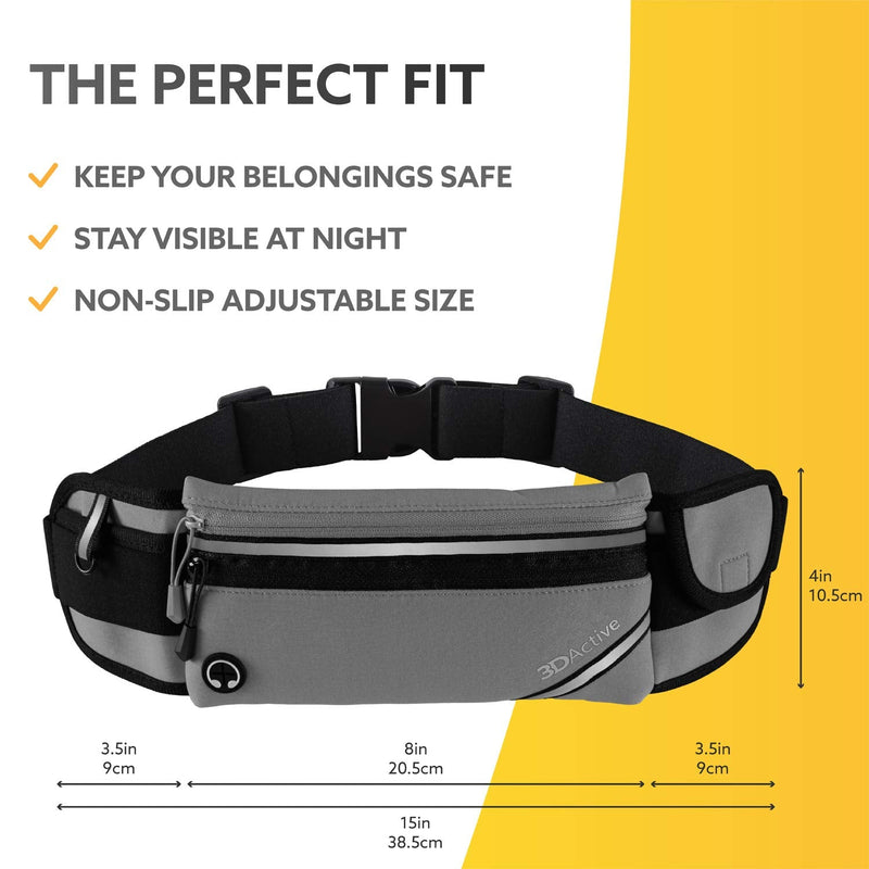 3DActive Running Belt PLUS Waist Pack, Water Resistant Runners Belt, Workout Fanny Pack, Lightweight, All-in-One Reflective Running Pouch for Exercise, iPhone, Android and Accessories (Gray) Gray - NewNest Australia