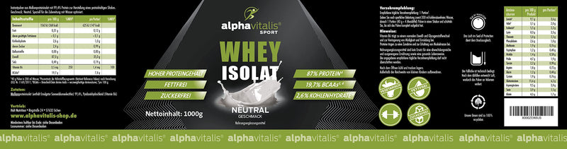 Whey Protein Powder Isolate - H¬≤O-Optimized - High Protein Content 87%! - Sugar-Free - Fat-Free - 1000G - Wpi Without Aspartame Or Cyclamate (Neutral, 1 Kg) Neutral 1 Kg (Pack Of 1) - NewNest Australia