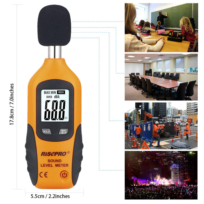 RISEPRO Decibel Meter, Digital Sound Level Meter 30 – 130 dB Audio Noise Measure Device Backlight MAX/MIN, Data Hold Auto Power Off Dual Ranges HT-80A - NewNest Australia