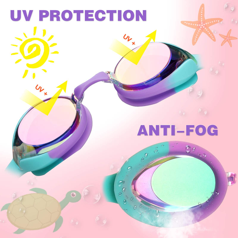 Keary 2 Pack Kids Swim Goggles for Toddler Kids Youth(3-9),Anti-Fog Waterproof Anti-UV Clear Vision Water Pool Goggles Mirrored Pink & Purple(2 Pack) - NewNest Australia
