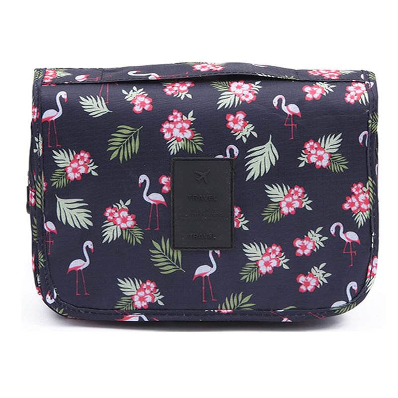 Travel Toiletry Wash Bag with Compartment PATILWON Toiletries Makeup Organizer for Women Girls Lady, Hang Waterproof Collapsible (Black, Flamingo) Black, Flamingo - NewNest Australia