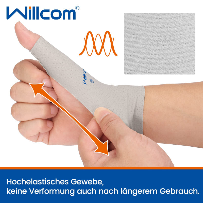 Willcom Elastic Thumb Wrist Splint Compression Sleeve for Men & Women - 2 Pieces Soft Fabric Thumb Glove Liner for Mild Arthritis Pain Relief Protector (M) M Grey - NewNest Australia