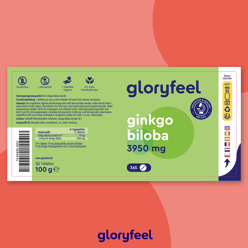 Ginkgo Biloba 3950Mg - 365 Tablets High Dose - With Flavonoglycosides + Terpene Lactones & Ginkgo Acid-Free - 50:1 Extract - Laboratory Tested, Vegan And Made In Germany Without Additives - NewNest Australia