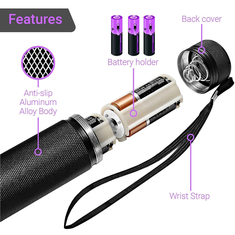 KOBRA UV Black Light Flashlight 100 LED #1 Best UV Light and Blacklight For Home & Hotel Inspection, Pet Urine & Stains - Ultra Intensity 18W 385-395nm LEDs Spot Counterfeit Money, Leaks, Scorpions! - NewNest Australia