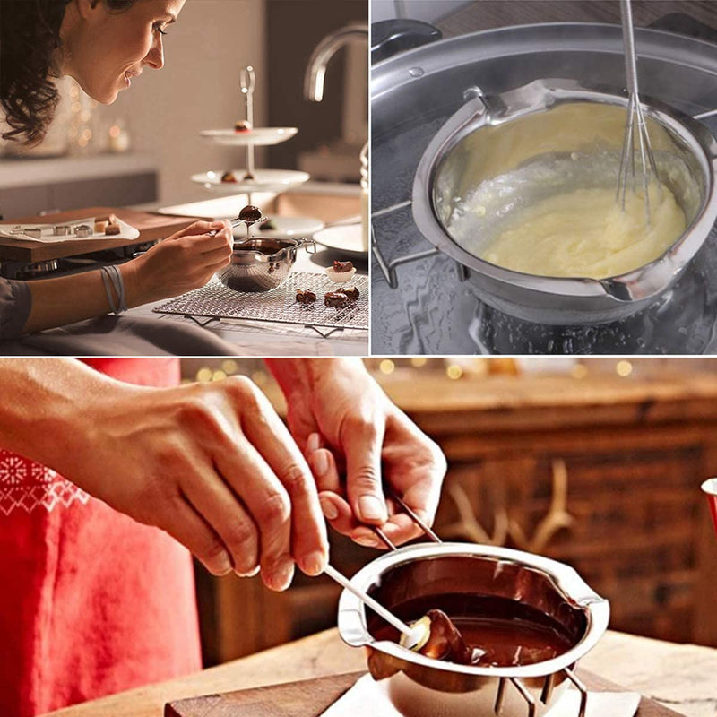 Aslanka 600ml Stainless Steel Double Boiler, Chocolate Melting Pot, Anti-Hot Handle, with Stirring Spoon, Boiler for Chocolate, Butter, Candy, Cheese, Candle Making-20oz 20 oz - NewNest Australia