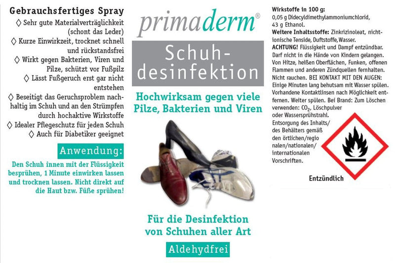 PrimaDerm shoe disinfectant in spray, disinfectant against fungi, bacteria and viruses in shoes, shoe deodorant, 250ml - NewNest Australia